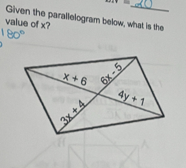 MNequiv
Given the parallelogram below, what is the
value of x?