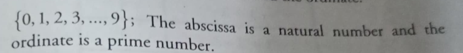  0,1,2,3,...,9; The abscissa is a natural number and the 
ordinate is a prime number.