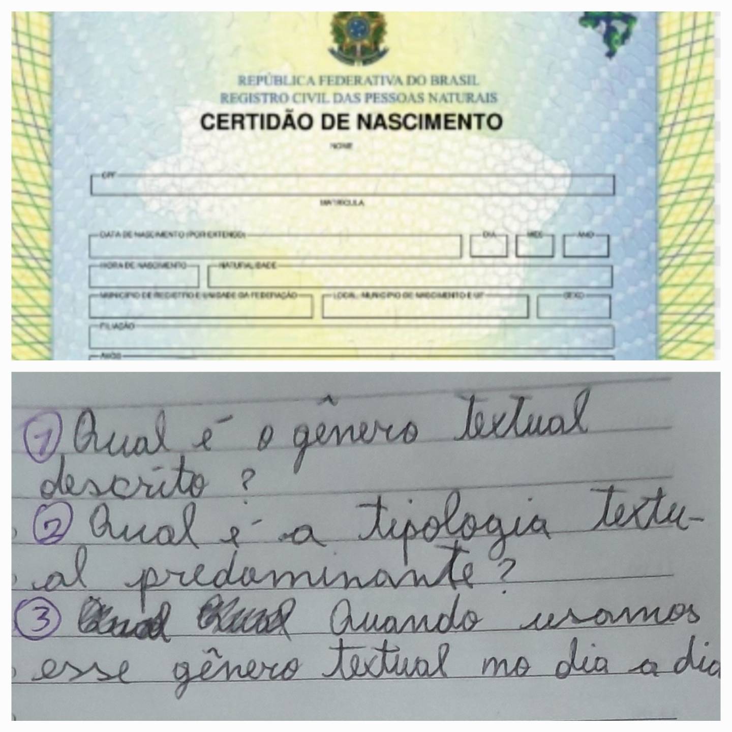 REPÚBLICA FEDERATIVA DO BRASIL 
REGISTRO CIVIL DAS PESSOAS NATURAIS 
CERTIDÃO DE NASCIMENTO 
o 
SARECULA 
QATA dE NASO IMEnTO POR EIENdE o 
=ORA dE NAscIMENão HAUFA BADE 
mincipio de recisttio e unisade ga Fe defiação Logn , Mung pro de mnbcm o é ue ( 
PILABAO