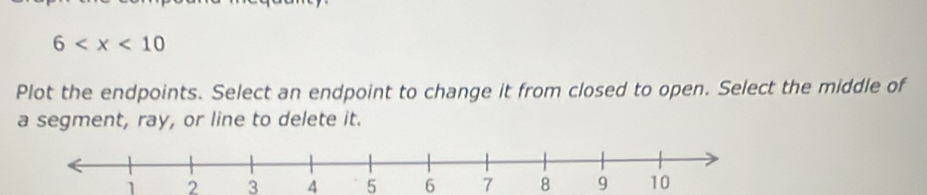 6
Plot the endpoints. Select an endpoint to change it from closed to open. Select the middle of 
a segment, ray, or line to delete it.
1 2 3 4 5 6 7 8 9