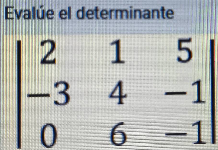 Evalúe el determinante