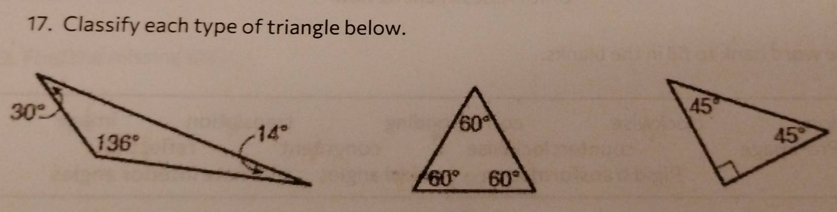 Classify each type of triangle below.