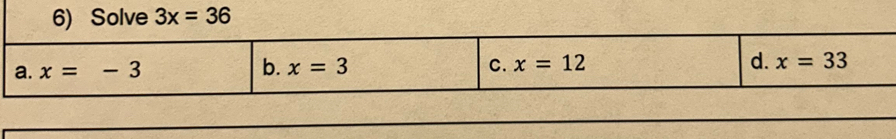 Solve 3x=36