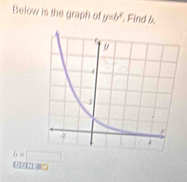 Below is the graph of y=b^x. ,Find b.
b=□