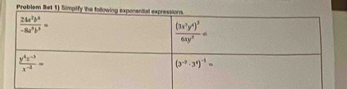 Problem Set 1) Simplify the follo