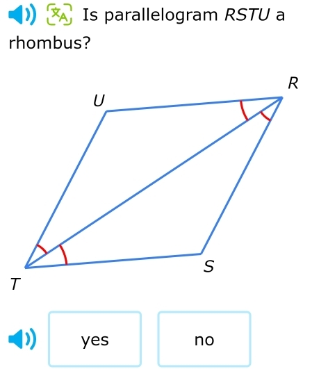 Is parallelogram RSTU a
rhombus?
yes no