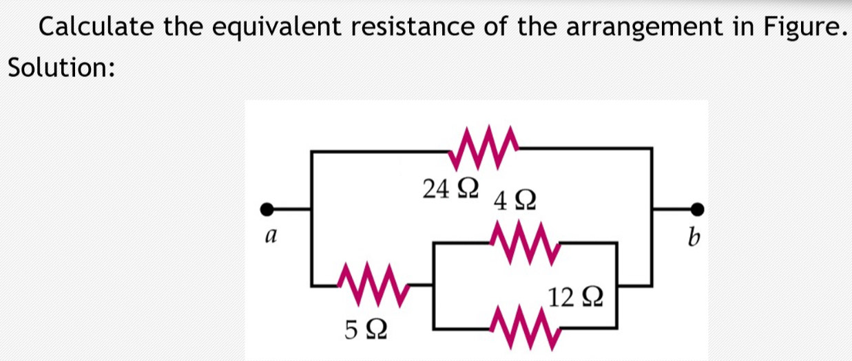 Calculate the equivalent resistance of the arrangement in Figure. 
Solution: