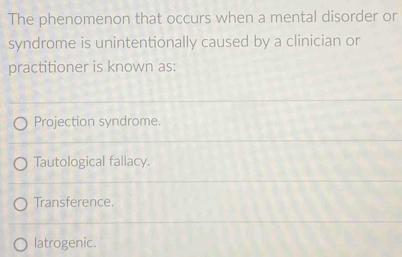 Solved: The phenomenon that occurs when a mental disorder or syndrome ...