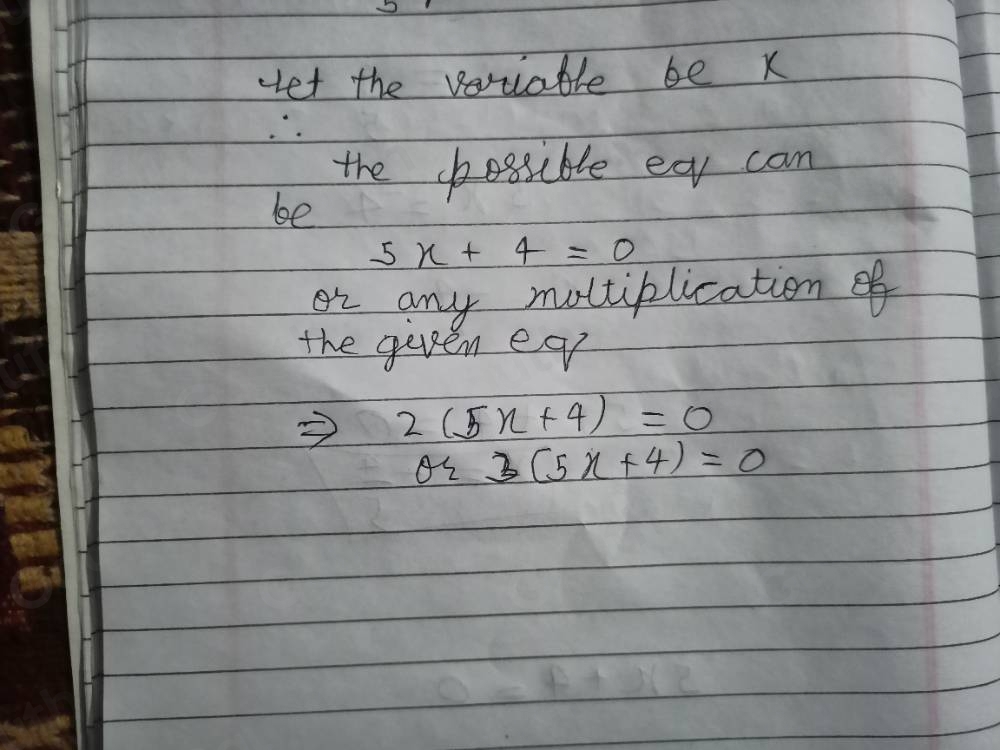 Solved: Write an equation where a number is multiplied by a variable ...