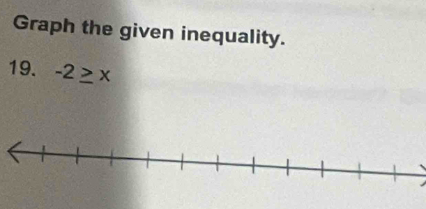 Graph the given inequality. 
19. -2≥ x