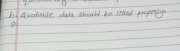 1/ 
hAvailable data should be listed properly.