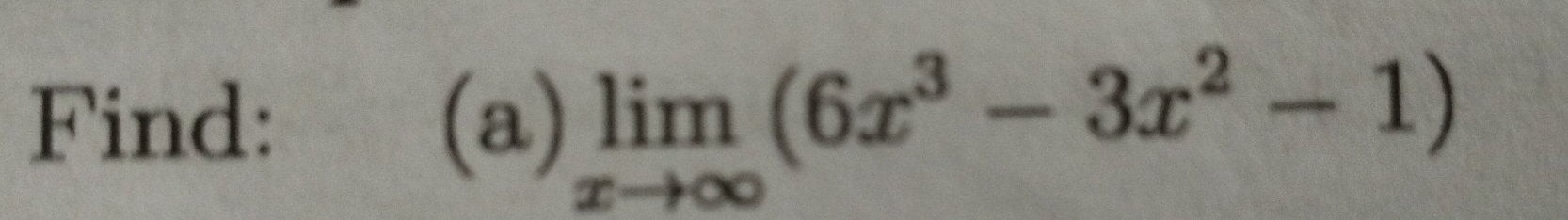 Find: (a) limlimits _xto ∈fty (6x^3-3x^2-1)