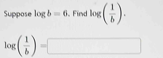 Suppose log b=6 、 Find log ( 1/b ).
log ( 1/b )=□