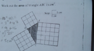 Work out the area of tringle ABC in cm^2.