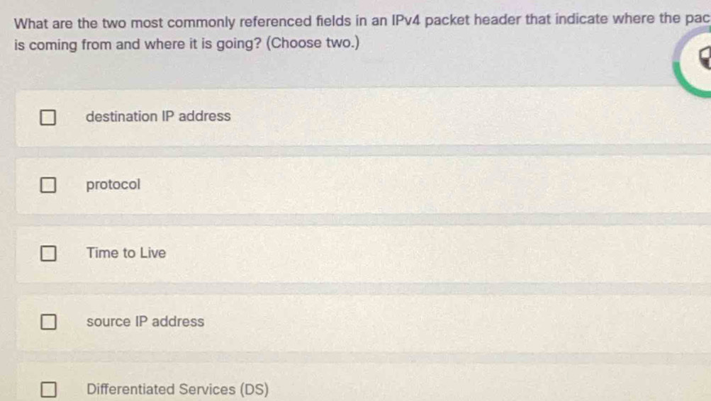 Solved: What are the two most commonly referenced fields in an IPv4 ...