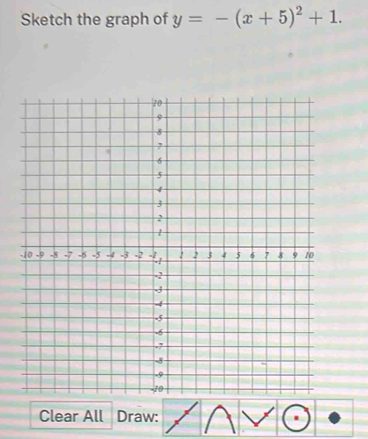 Sketch the graph of y=-(x+5)^2+1. 
Clear All Draw: