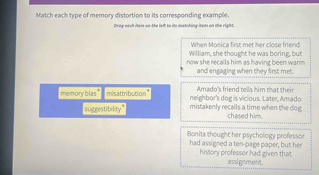 Solved: Match each type of memory distortion to its corresponding ...