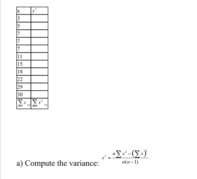 Compute the variance: s^2=frac nsumlimits x^2-(sumlimits x)^2n(n-1)