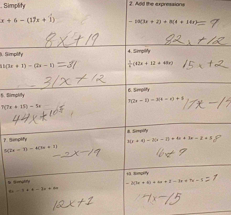 Simplify
2. Add the expressions
. Si
5. Si
7. 
9