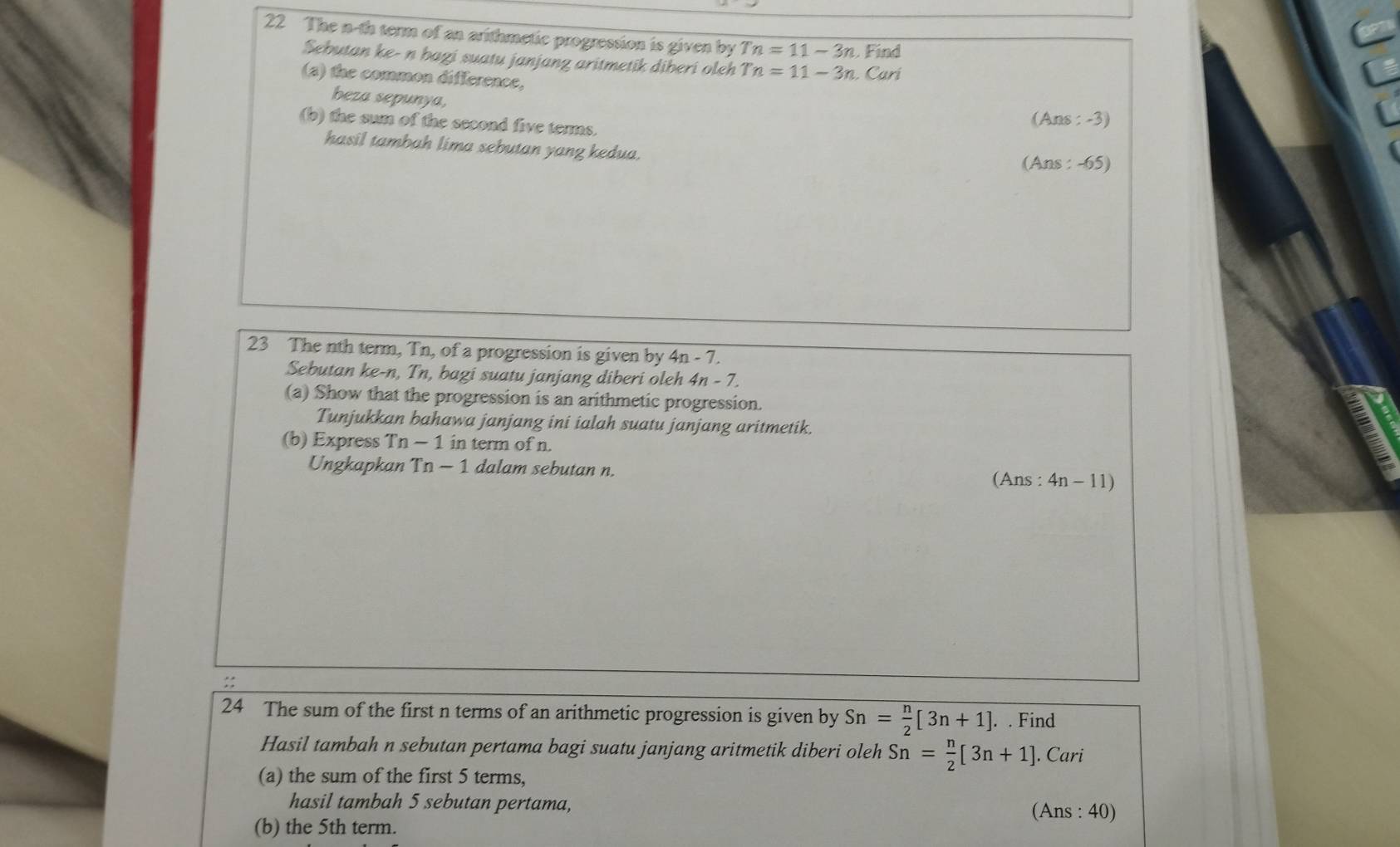 Selesai:The n-th term of an arithmetic progression is given by Tn=11-3n ...