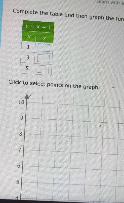 Learn with a
Complete the table and then graph the fun
Click to select points on the graph.
4