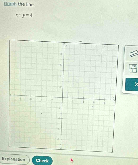 Graph the line.
x-y=4
Explanation Check