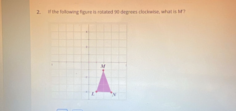 If the following figure is rotated 90 degrees clockwise, what is M'?