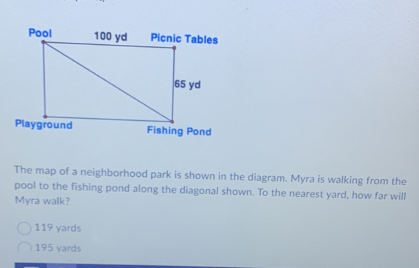 Solved: The map of a neighborhood park is shown in the diagram. Myra is ...