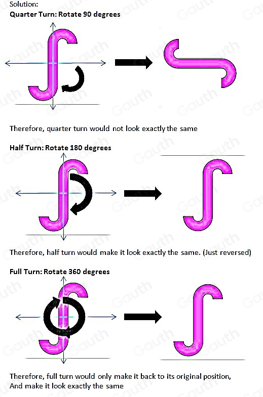 Solved: Will this shape look exactly the same after a) a quarter turn ...