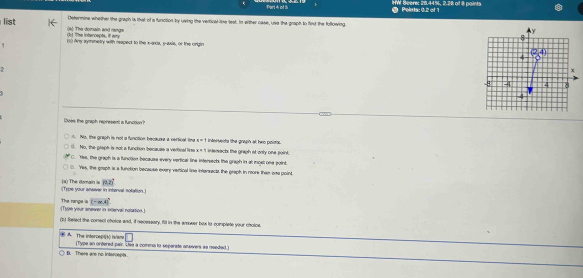 Solved: HW Score: 28.44%, 2.28 of 8 points * Points: 0.2 of 1 list ...