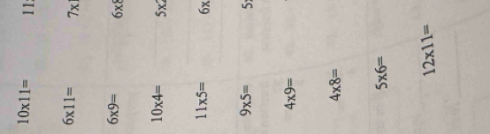 10* 11= 11:
6* 11= 7x
6* 9= 6* 8
10* 4= 5x
11* 5= 6x
9* 5= 5
4* 9=
4* 8=
5* 6=
12* 11=