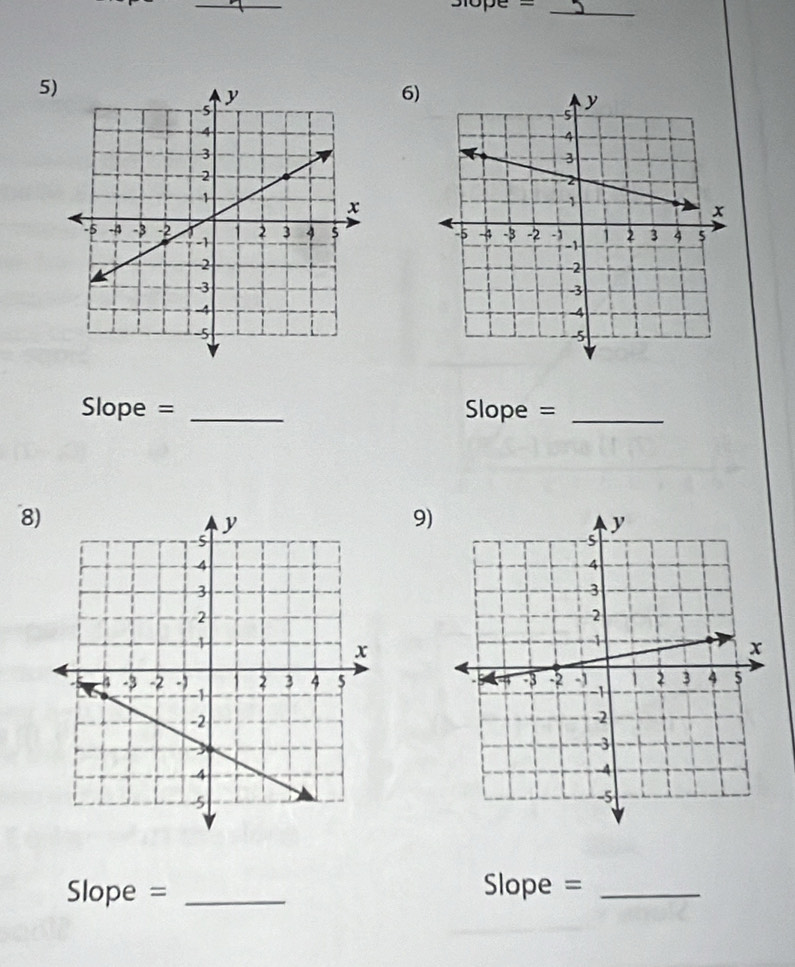 lope =_ 
5 
6)

Slope = _Slope =_ 
8) 
9)

Slope = _ Slope = _