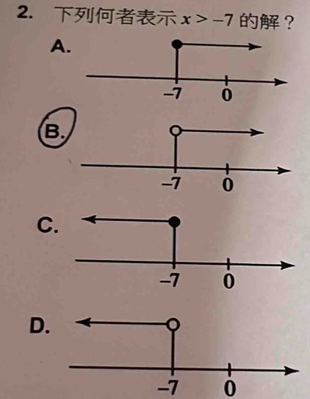 x>-7 ？
A.
B
C
D
-7 0