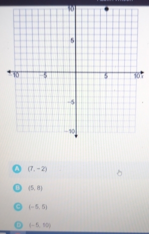 x
a (7,-2)
B (5,8)
C (-5,5)
D (-5,10)