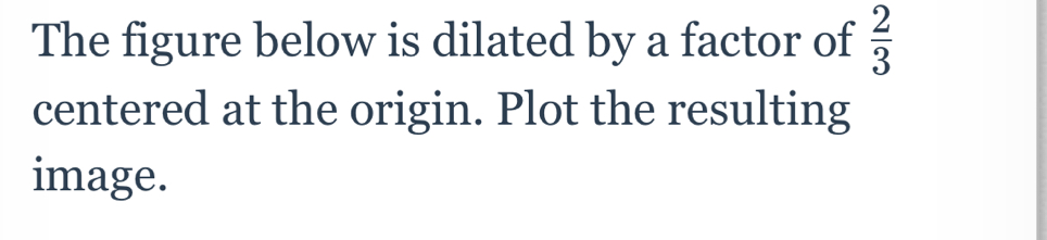 The figure below is dilated by a factor of  2/3 
centered at the origin. Plot the resulting 
image.