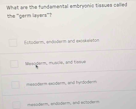 Solved: What are the fundamental embryonic tissues called the 