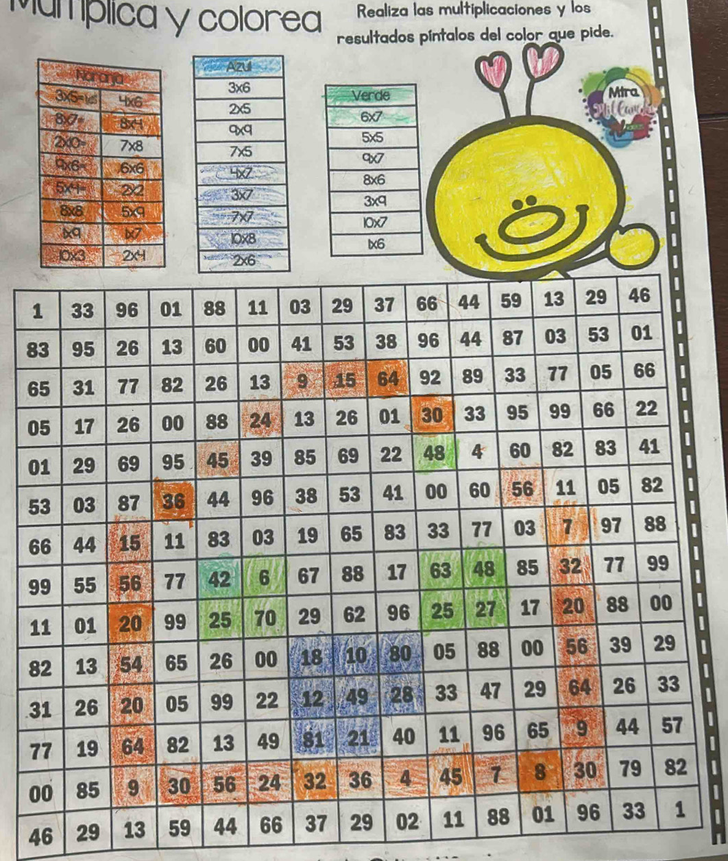 Mumplica y colorea Realiza las multiplicaciones y los
resultados píntalos del color que pide.
Mira
   
8
0
0
5
n
I
I
a 
I
46 29