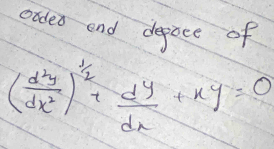 ouded end depace of
( d^2y/dx^2 )^1/2+ dy/dx +xy=0