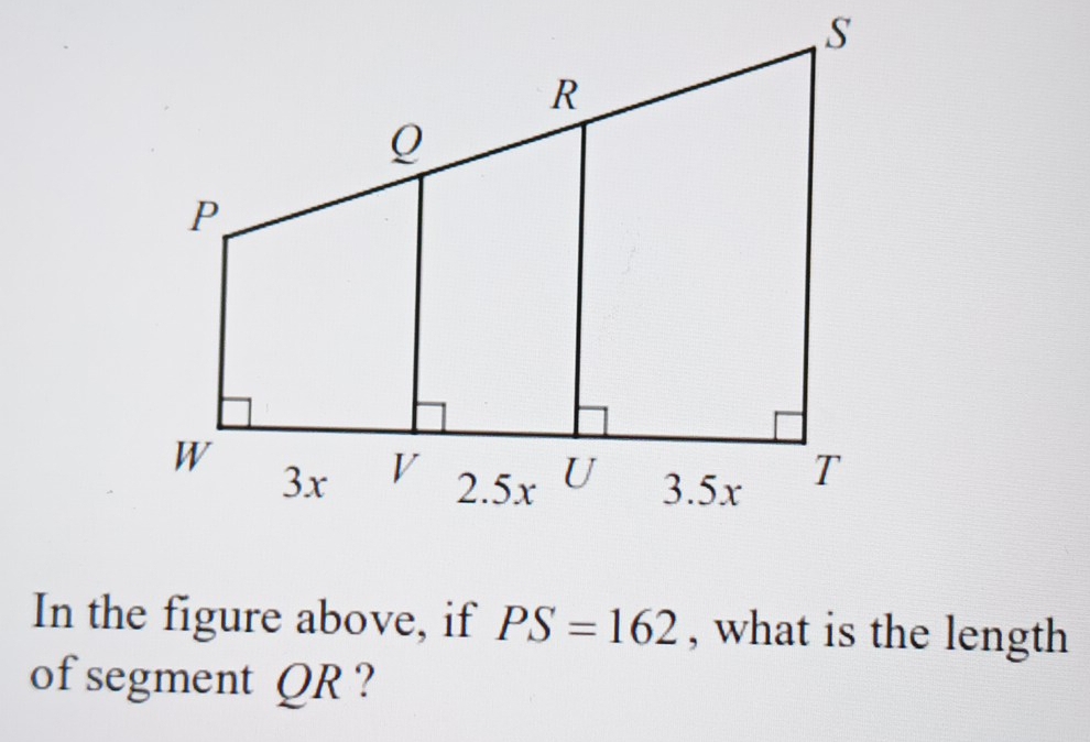 In the figure above, if PS=162 , what is the length 
of segment QR?