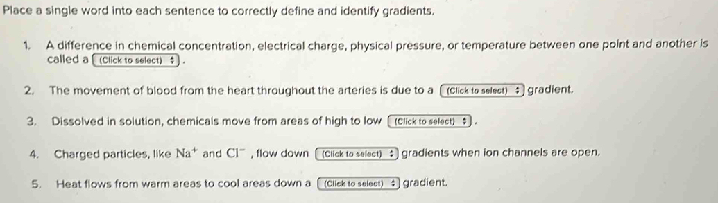 Solved: Place a single word into each sentence to correctly define and ...