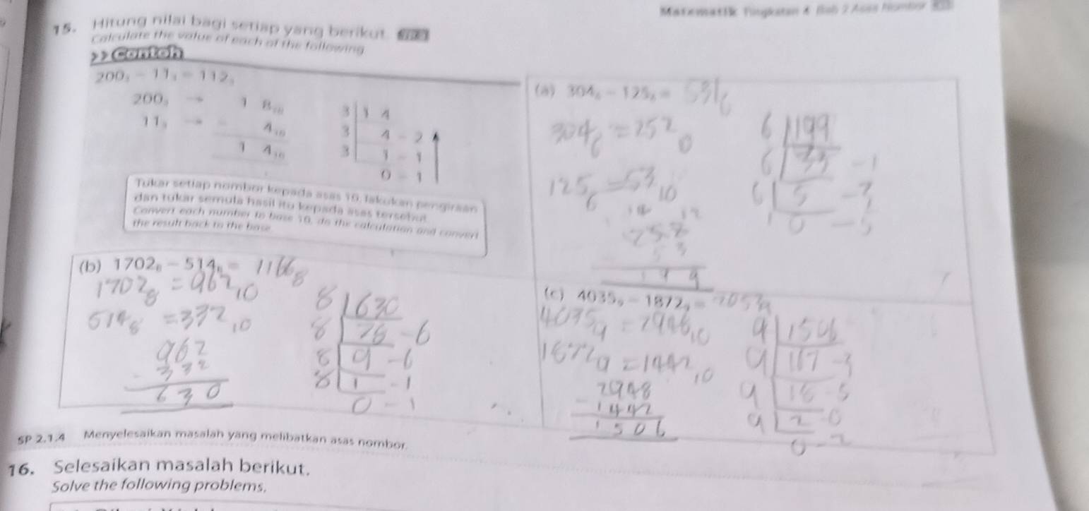 Matematlk Tingkatan & Bob 2 Asss Nombor 8
15. Hitung nilai bagi setiap yang berikut 
Calculate the value of each of the foll
16
Solve the following problems,