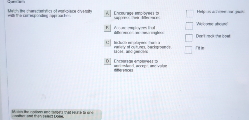 Solved: Question Match the characteristics of workplace diversity Help ...