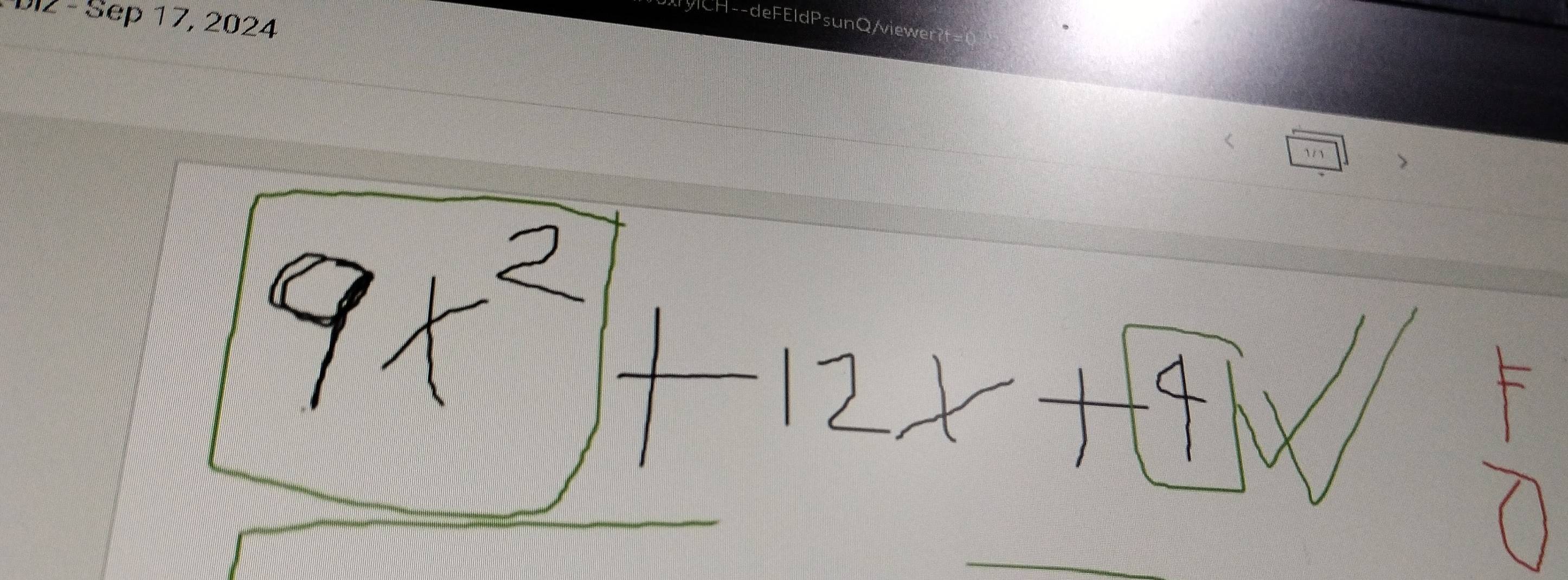 9x^2+12x+4xsqrt() =frac (□)°