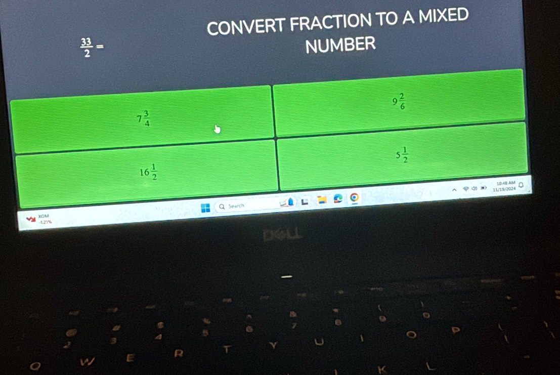 CONVERT FRACTION TO A MIXED
 33/2 =
NUMBER
neu