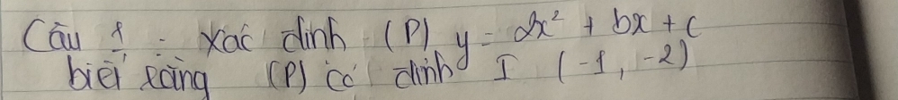 Cau  f/1  Xao dinh (P) y=2x^2+bx+c
biēi eing (P) có chinb
(-1,-2)