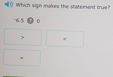 Which sign makes the statement true?
-6.5

=