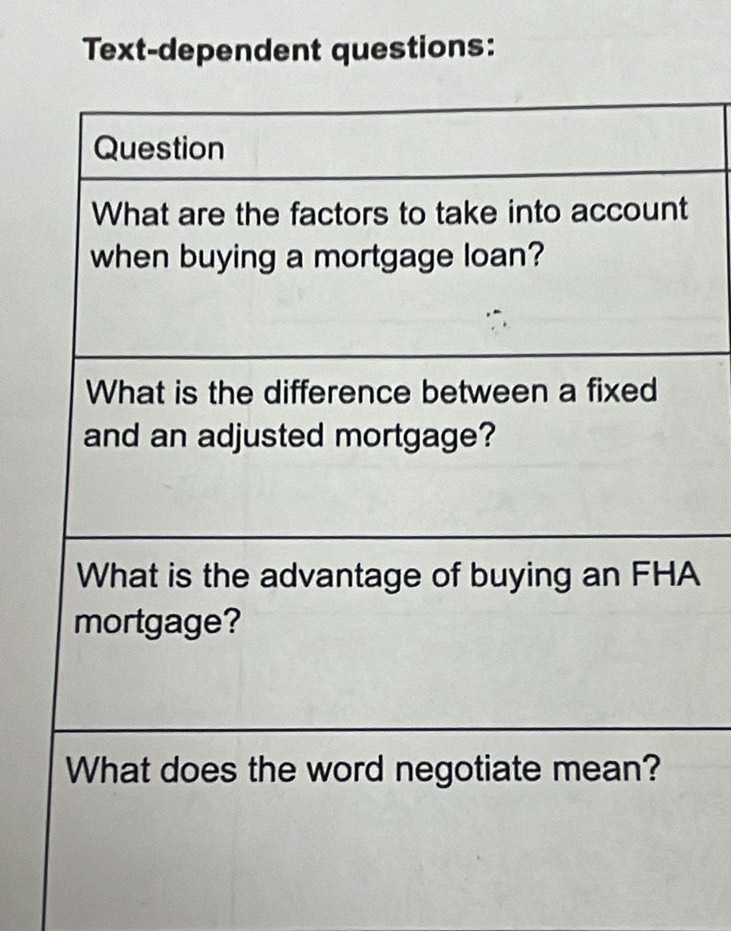 Text-dependent questions: 
A