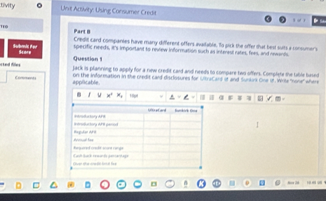 Solved: tivity Unit Activity: Using Consumer Credit 11 0 Part B o m p ...