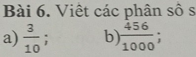 Viết các phân số s 
a)  3/10 ;  456/1000 ; 
b)