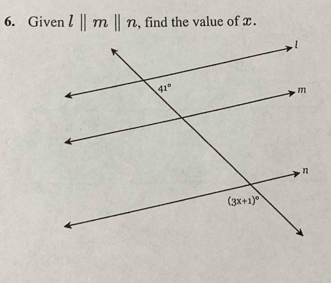 Given l||m||n , find the value of x.